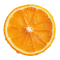 Bright orange slice with a droplet of water resting on a clean white surface, orange slice with drop of water on Transparent background png