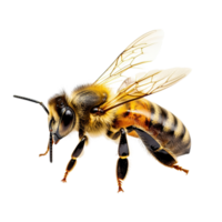 Closeup of a honey bee resting on a white background, showcasing its intricate features and anatomy, Honey bee isolated on white background png
