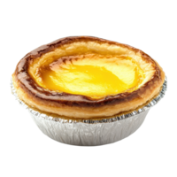 Egg tart with sweet custard filling in a foil cup isolated on a Transparent background, Egg tart sweet custard pie in foil cup isolated on background png