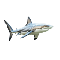 Shark swimming gracefully against a clean Transparent background showcasing its sleek form and features, Shark isolated on background png