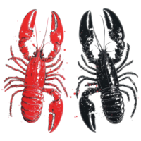 Vibrant red and black lobsters against a Transparent background create striking visual contrast, Red and Black Lobsters on background png