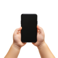 Childs hands holding a smartphone in a bright and clean setting with a focus on technology use, Childs Hands Holding Smartphone isolated on white background png