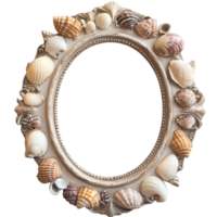 Seashell decorated oval picture frame on Transparent background showcasing coastal charm and craftsmanship, Seashell Decorated Oval Picture Frame on background png
