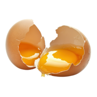 Cracked eggs on a Transparent background showcasing fresh yolks and whites, cracked eggs isolated on background png