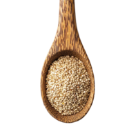 Quinoa grains in a wooden spoon on a clean Transparent background for culinary use and healthy meals, Quinoa in a wood spoon isolated on background png