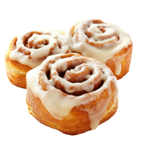 Warm frosted cinnamon rolls perfect for breakfast or dessert on a white background, Frosted cinnamon rolls isolated on white background png