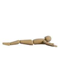Miniature wooden mannequin lying down in a relaxed pose on a neutral background, Miniature wooden mannequin lying down png