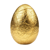 Luxurious chocolate egg wrapped in shimmering gold foil against a white background, Chocolate egg wrapped in gold foil isolated on white background png