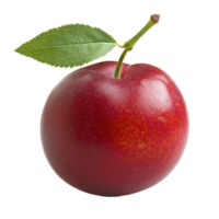 Fresh red cherry plum with green leaf isolated on Transparent background for culinary and artistic use, red cherry plum with leaf isolated on background png