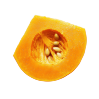 Pumpkin slice showing seeds and pulp on a Transparent background ideal for autumn recipes and decoration, Pumpkin slice on background png