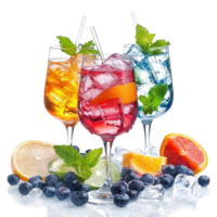 Refreshing summer drinks with ice and fruits on a Transparent background for a cool treat, Summer drinks with ice isolated on background png