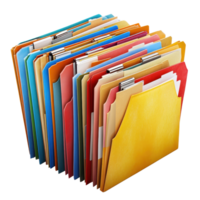 Organized file folders with various colored documents stacked neatly for efficient management, File folders with documents view png