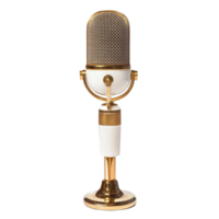 Vintage jazz microphone in white and gold design on isolated background with retro style allure, retro jazz white and gold microphone on isolated isolated on Transparent background png