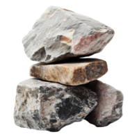 Different types of stones stacked together on Transparent background showcasing natural textures and colors, stones or rocks isolated on background png