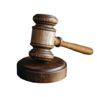 Wooden gavel resting on a wooden table with a rustic background in a courtroom setting, Wooden gavel on wooden table, on background png
