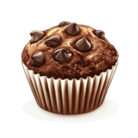 Decadent chocolate muffin topped with chocolate chips on a Transparent background, Delicious chocolate muffin on background png