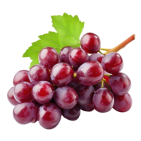 Fresh ripe red grapes arranged elegantly with green leaves on a Transparent background, Ripe red grape isolated on background png