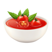 Fresh tomato sauce in a white bowl with basil leaves and whole tomatoes on a plain background, Tomato sauce isolated on Transparent background png