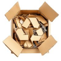 Cardboard recycling symbol displayed in a container filled with waste materials on a white background, Cardboard recycling symbol isolated on white background png