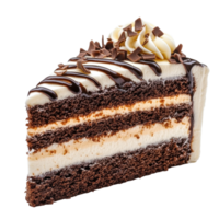 Delicious chocolate cake slice with cream and chocolate shavings on Transparent background, Pastry cake isolated on background png