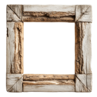 Rustic wooden frame with ornamental design isolated on Transparent background for artistic display and decoration, Old rustic ornamental wooden frame isolated on background png