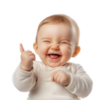 Happy baby making a joyful gesture on a bright white background while enjoying a playful moment, Happy Baby Gesture on white background png