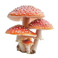 Enchanting fungi mushrooms displaying vibrant colors and textures against a clean white background, Enchanting Fungi Mushrooms on white background png