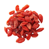 Dried goji berries scattered on a Transparent background showcasing their vibrant color and texture, dried goji berries isolated on background png
