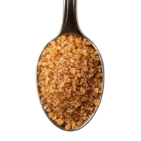 Brown sugar in a silver spoon on a white background highlighting its texture and color, brown sugar in spoon on white background png