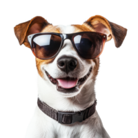 Funny dog in sunglasses smiles against a white background, bringing joy to viewers, Funny dog wearing sunglasses and on white background png