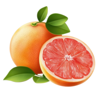 Fresh grapefruit fruit with vibrant colors and leaves isolated on a white background, Fresh grapefruit fruit. Grapefruit isolated on white background png