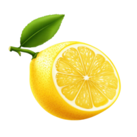 Bright yellow lemon sliced in half with a green leaf on a transparent Transparent background ideal for culinary decoration, lemon isolated on transprent background png