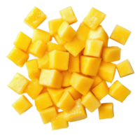 Fresh mango slices cut into cubes neatly isolated on Transparent background for culinary presentation, Mango slice cut to cubes closeup isolated on background png
