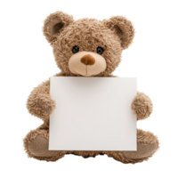 Brown teddy mouse holding blank paper against a white background for creative use, Brown Teddy Mouse with Blank Paper white background png