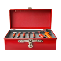 Open tool box displaying an array of hand tools against a Transparent background for home improvement projects, Open Tool Box isolated on background png