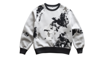 Stylish black and white sweatshirt featuring an abstract design displayed on a transparent background. png