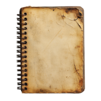 Grunge style spiral notebook with worn edges isolated on white background for creative projects, grunge notebook with spiral isolated on white background png
