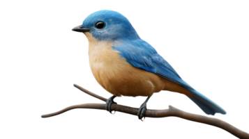 A vibrant bluebird perched on a slender branch, showcasing its striking colors in a natural setting. png