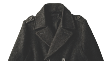 Elegant double-breasted wool coat displayed against a transparent background for fashion and design purposes in modern clothing. png