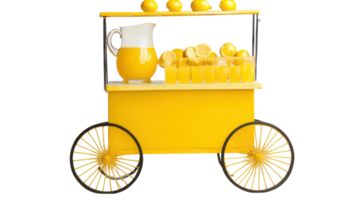 A Colorful Lemonade Stand Cart Displaying a Refreshing Pitcher of Lemonade Perfect for Summer Events and Family Gatherings. png