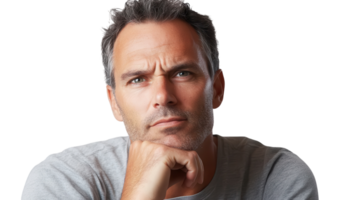 A Thoughtful Middle-Aged Man Reflecting on Life's Experiences and Choices, Perfect for Themes of Introspection, Wisdom, and Personal Growth. png