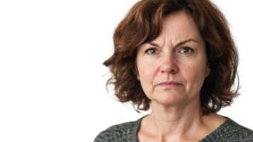 Expressive Middle Aged Woman Raising an Eyebrow for Various Creative Projects and Media Usage. png