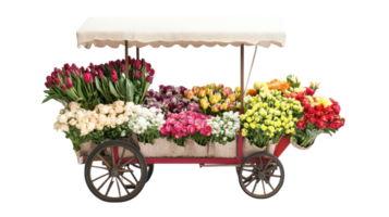 A Vibrant Mobile Flower Cart Displaying Freshly Arranged Bouquets Ideal for Outdoor Markets, Events, and Decorative Settings. png