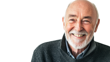 A Joyful Senior Man with a Grin Perfect for Wellness and Happiness Campaigns, Highlighting the Beauty of Aging and Positivity in Life.. png