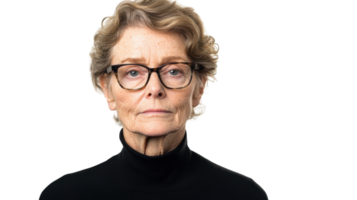 A Senior Woman with a Stern Expression Captured in a Thoughtful Moment, Ideal for Portraying Wisdom and Strength in Various Contexts. png