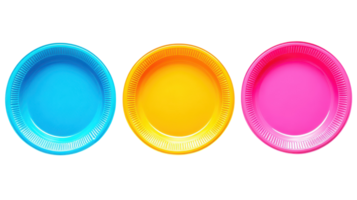 A Vibrant Set of Colorful Plastic Plates Perfect for Outdoor Picnics, Barbecues, and Family Gatherings, Adding Joyful Aesthetics to Your Dining Experience. png