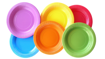 A Vibrant Set of Colorful Plastic Plates Perfect for Outdoor Dining, Picnics, and Barbecues, Adding Fun and Style to Your Meal Presentation. png