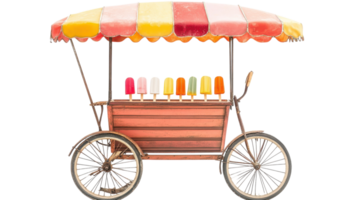 An old fashioned ice cream cart with colorful popsicles png