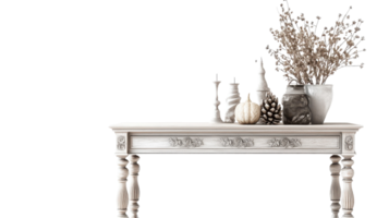 A white console table with vases and flowers png