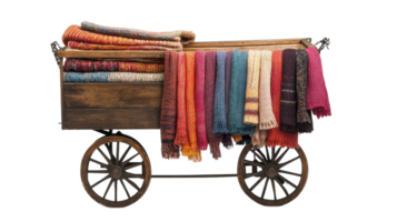 A wagon with many colorful blankets on it png